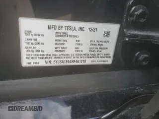 2022 Tesla Model S Plaid z VIN 5YJSA1E64NF461218, wystawiony jako Copart lot #84467644 z przebiegiem Nie podano mil oraz Szkoda całkowita • Salvage title. Historia ofert i sprzedaży dostępna na DreamBid. Obrazek 13.