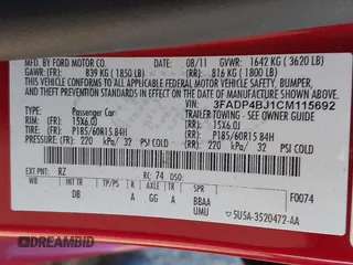 2012 Ford Fiesta SE with VIN 3FADP4BJ1CM115692, listed as a IAAI auction lot 42206208 with 108,996 mi miles and . Bid and sale history available at DreamBid. Image 9.