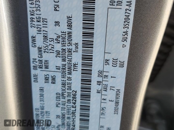 2024 Ford Ranger XLT с VIN 1FTER4HH3RLE42862, выставлен на аукционе Copart как лот 50974045 с пробегом 1 760 миль миль и Списание • Salvage title. История ставок и продаж доступна на DreamBid. Изображение 13.