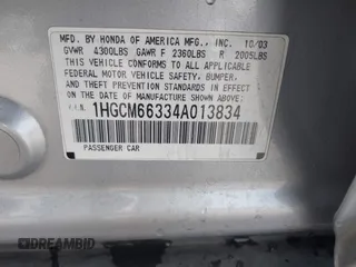 2004 Honda Accord LX z VIN 1HGCM66334A013834, wystawiony jako IAAI lot #42055734 z przebiegiem 225 491 mil mil oraz . Historia ofert i sprzedaży dostępna na DreamBid. Obrazek 9.