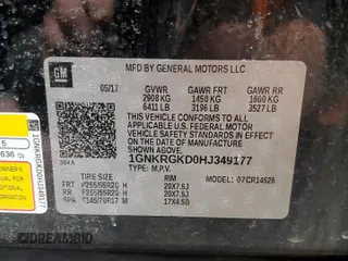 2017 Chevrolet Traverse LT with VIN 1GNKRGKD0HJ349177, listed as a Copart auction lot 50377335 with 72,994 mi miles and Salvage Title. Bid and sale history available at DreamBid. Image 13.
