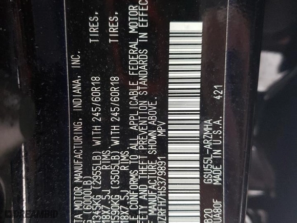 2017 Toyota Highlander XLE with VIN 5TDJZRFH7HS379891, listed as a Copart auction lot 51795675 with 86,123 mi miles and Salvage Title. Bid and sale history available at carsss.com. Image 13.