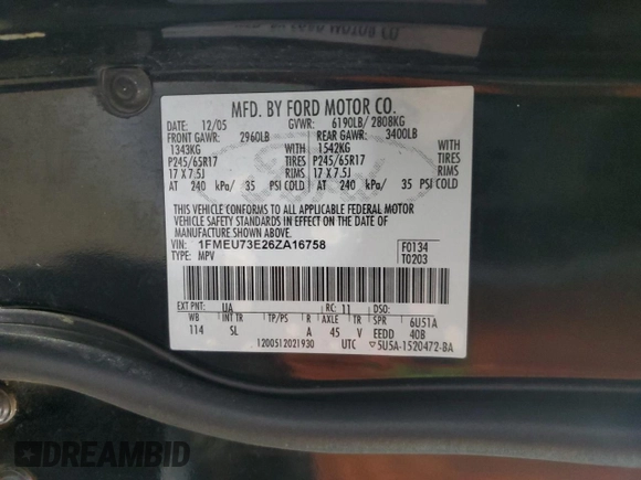 2006 Ford Explorer XLT with VIN 1FMEU73E26ZA16758, listed as a Copart auction lot 48401025 with 165,152 mi miles and Salvage Title. Bid and sale history available at carsss.com. Image 14.