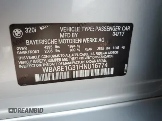 2017 BMW 3 Series 320i with VIN WBA8E1G31HNU16774, listed as a Copart auction lot 48510994 with 47,677 mi miles and Salvage Title. Bid and sale history available at carsss.com. Image 12.
