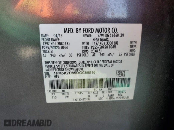 2013 Ford Explorer XLT with VIN 1FM5K7D85DGC69516, listed as a Copart auction lot 49048805 with 92,492 mi miles and Clean Title. Bid and sale history available at carsss.com. Image 13.
