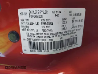 2007 Chrysler PT Cruiser Limited with VIN 3A8FY688X7T593663, listed as a IAAI auction lot 42013525 with 37,208 mi miles and . Bid and sale history available at DreamBid. Image 9.