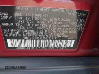 2013 Subaru Outback 2.5i с VIN 4S4BRBAC8D3282973, выставлен на аукционе IAAI как лот 42418212 с пробегом 169 307 миль миль и . История ставок и продаж доступна на DreamBid. Изображение 9.