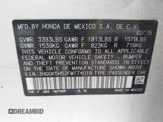2015 Honda Fit LX with VIN 3HGGK5H52FM774019, listed as a IAAI auction lot 42614477 with 270,129 mi miles and . Bid and sale history available at DreamBid. Image 9.