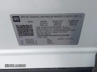 2025 Chevrolet Blazer LT с VIN 3GNKBHR49SS210008, выставлен на аукционе IAAI как лот 42567029 с пробегом 125 миль миль и . История ставок и продаж доступна на DreamBid. Изображение 9.