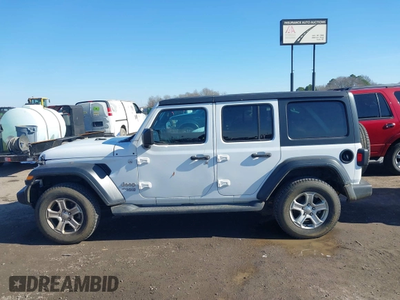 2020 Jeep Wrangler Unlimited Sport S with VIN 1C4HJXDN6LW161341, listed as a IAAI auction lot 41217843 with 74,196 mi miles and . Bid and sale history available at DreamBid. Image 14.