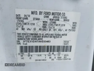 2010 Ford F-150 XL with VIN 1FTEX1EW7AKE03483, listed as a IAAI auction lot 41661717 with 204,739 mi miles. Bid and sale history available at carsss.com. Image 9.