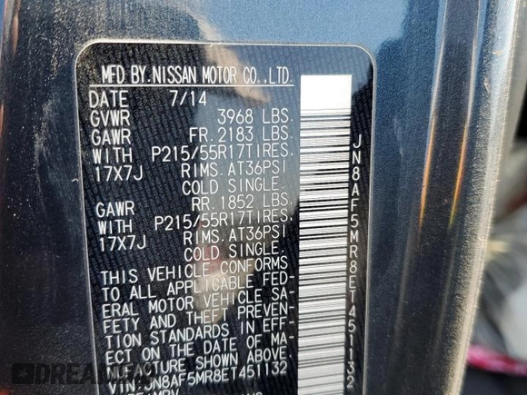 2014 Nissan Juke Nismo with VIN JN8AF5MR8ET451132, listed as a Copart auction lot 75631204 with Not Provided miles and Salvage Title. Bid and sale history available at DreamBid. Image 12.