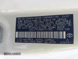 2008 Toyota Yaris with VIN JTDJT923885151383, listed as a IAAI auction lot 42057847 with 272,985 mi miles. Bid and sale history available at carsss.com. Image 9.