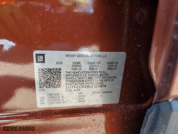 2019 Cadillac XT4 FWD Premium Luxury with VIN 1GYFZCR44KF110874, listed as a Copart auction lot 49731235 with 46,338 mi miles and Salvage Title. Bid and sale history available at carsss.com. Image 15.