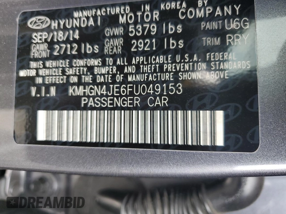 2015 Hyundai Genesis 3.8L with VIN KMHGN4JE6FU049153, listed as a Copart auction lot 71475544 with 87,477 mi miles and Salvage Title. Bid and sale history available at carsss.com. Image 12.