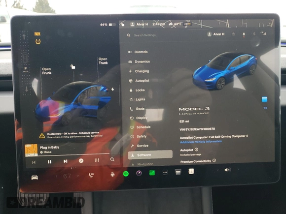 2025 Tesla Model 3 Long Range with VIN 5YJ3E1EA7SF889678, listed as a Copart auction lot 42952045 with 521 mi miles and Salvage Title. Bid and sale history available at DreamBid. Image 9.