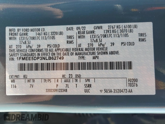 2022 Ford Bronco with VIN 1FMEE5DP3NLB62749, listed as a Copart auction lot 52227435 with 59,444 mi miles and Salvage Title. Bid and sale history available at DreamBid. Image 13.