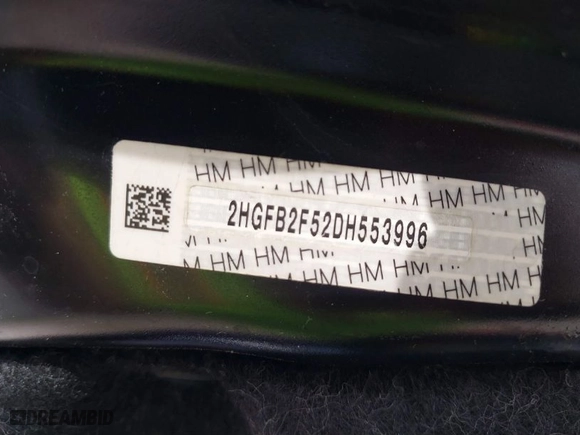 2013 Honda Civic Sdn LX with VIN 2HGFB2F52DH553996, listed as a IAAI auction lot 41851566 with 131,508 mi miles. Bid and sale history available at carsss.com. Image 9.