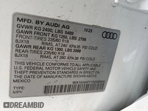 2024 Audi Q5 S line Premium z VIN WA1GAAFY1R2035544, wystawiony jako Copart lot #48964355 z przebiegiem 19 667 mil mil oraz Szkoda całkowita • Salvage title. Historia ofert i sprzedaży dostępna na DreamBid. Obrazek 14.