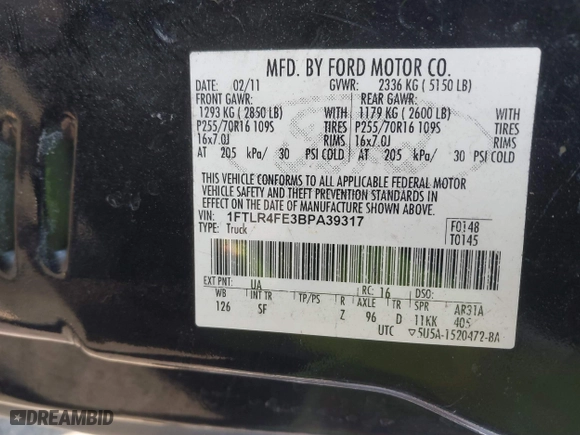 2011 Ford Ranger XLT with VIN 1FTLR4FE3BPA39317, listed as a IAAI auction lot 41644611 with 191,794 mi miles. Bid and sale history available at carsss.com. Image 9.