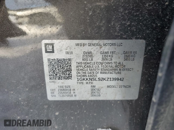 2019 GMC Acadia SLE with VIN 1GKKNSLS2KZ139942, listed as a Copart auction lot 88750095 with 48,946 mi miles and Salvage Title. Bid and sale history available at DreamBid. Image 15.