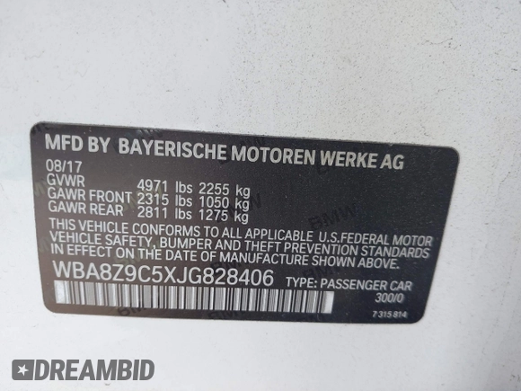 2018 BMW 3 Series 330i xDrive with VIN WBA8Z9C5XJG828406, listed as a IAAI auction lot 41236150 with 36,815 mi miles. Bid and sale history available at carsss.com. Image 9.