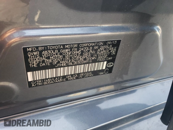 2014 Lexus GS 350 with VIN JTHBE1BL2E5028916, listed as a Copart auction lot 61087894 with 181,210 mi miles and Salvage Title. Bid and sale history available at carsss.com. Image 13.