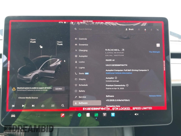 2022 Tesla Model 3 Long Range with VIN 5YJ3E1EB9NF164774, listed as a IAAI auction lot 41915755 with 39,625 mi miles and . Bid and sale history available at DreamBid. Image 18.