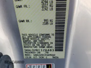 2012 Nissan Altima 2.5 S with VIN 1N4AL2EP8CC126483, listed as a Copart auction lot 88693195 with 196,497 mi miles and Salvage Title. Bid and sale history available at carsss.com. Image 12.