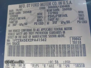 2002 Ford Ranger XL Fleet with VIN 1FTZR45EX2PA41562, listed as a IAAI auction lot 41518437 with 302,842 mi miles. Bid and sale history available at carsss.com. Image 9.