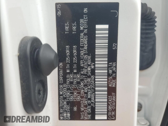 2015 Lexus NX 200t with VIN JTJBARBZ1F2034948, listed as a Copart auction lot 60668105 with 80,749 mi miles and Salvage title. Bid and sale history available at DreamBid. Image 13.