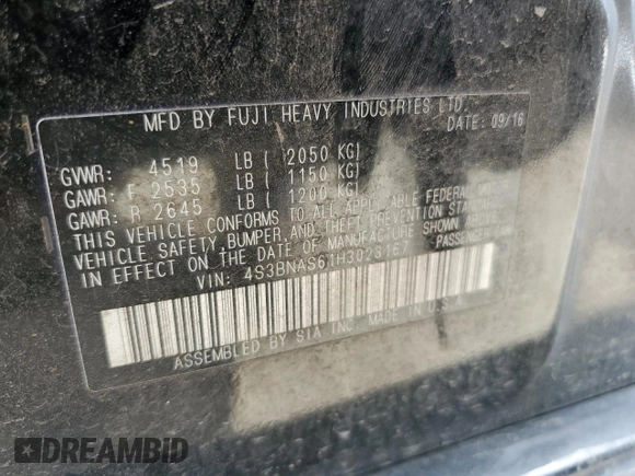 2017 Subaru Legacy Special Sports with VIN 4S3BNAS61H3023167, listed as a Copart auction lot 56753045 with 91,827 mi miles and Salvage title. Bid and sale history available at DreamBid. Image 13.