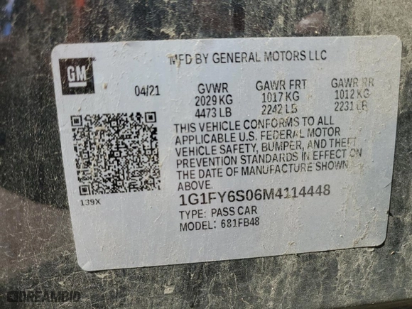 2021 Chevrolet Bolt EV LT with VIN 1G1FY6S06M4114448, listed as a Copart auction lot 50323935 with 29,977 mi miles and Salvage Title. Bid and sale history available at carsss.com. Image 12.