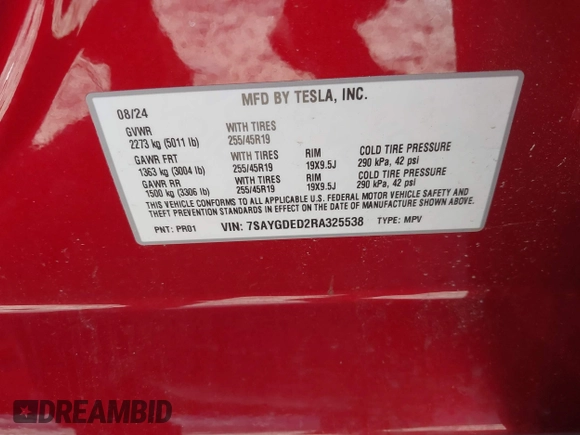 2024 Tesla Model Y z VIN 7SAYGDED2RA325538, wystawiony jako IAAI lot #42180492 z przebiegiem 8 738 mil mil oraz . Historia ofert i sprzedaży dostępna na DreamBid. Obrazek 9.