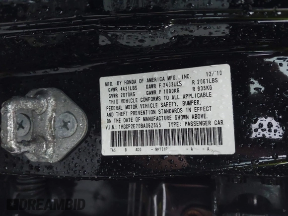 2011 Honda Accord EX with VIN 1HGCP2E70BA062555, listed as a IAAI auction lot 41470224 with 249,412 mi miles and . Bid and sale history available at DreamBid. Image 9.