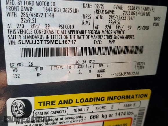 2021 Lincoln Navigator Black Label z VIN 5LMJJ3TT9MEL16717, wystawiony jako Copart lot #51939315 z przebiegiem 56 137 mil mil oraz Szkoda całkowita • Salvage title. Historia ofert i sprzedaży dostępna na DreamBid. Obrazek 15.