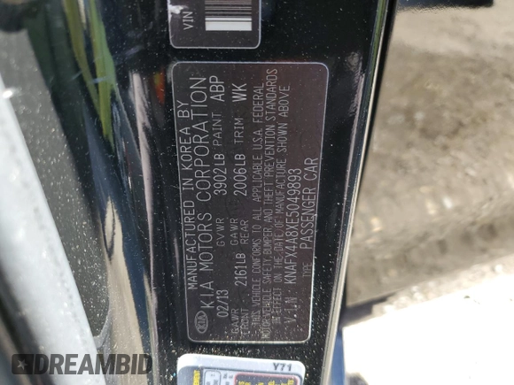 2014 Kia Forte EX with VIN KNAFX4A8XE5049893, listed as a Copart auction lot 45494595 with 116,270 mi miles and Salvage Title. Bid and sale history available at carsss.com. Image 13.