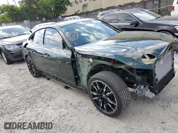 2024 BMW i4 M50 with VIN WBY33AW08RFS09819, listed as a Copart auction lot 47390474 with 593 mi miles and Salvage Title. Bid and sale history available at carsss.com. Image 4.
