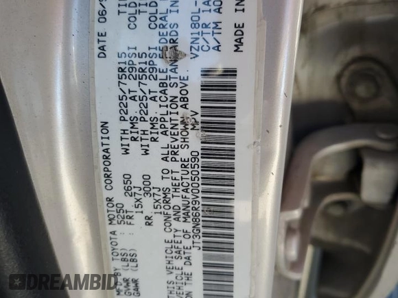 1997 Toyota 4Runner SR5 z VIN JT3GN86R9V0050590, wystawiony jako Copart lot #58183695 z przebiegiem 331 017 mil mil oraz Szkoda całkowita • Salvage title. Historia ofert i sprzedaży dostępna na DreamBid. Obrazek 13.