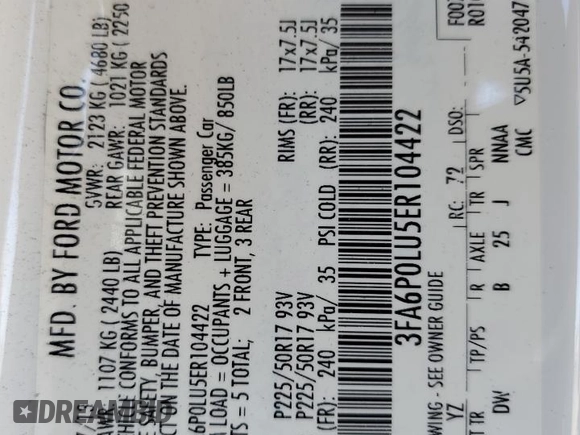 2014 Ford Fusion SE Hybrid with VIN 3FA6P0LU5ER104422, listed as a Copart auction lot 58584425 with 166,419 mi miles and Salvage title. Bid and sale history available at DreamBid. Image 12.
