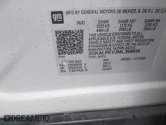 2021 GMC Terrain SLT z VIN 3GKALPEV3ML398696, wystawiony jako IAAI lot #41494101 z przebiegiem 42 327 mil mil oraz . Historia ofert i sprzedaży dostępna na DreamBid. Obrazek 9.