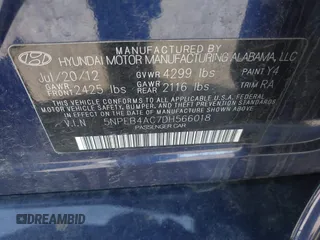 2013 Hyundai Sonata GLS z VIN 5NPEB4AC7DH566018, wystawiony jako IAAI lot #42249681 z przebiegiem 100 998 mil mil oraz . Historia ofert i sprzedaży dostępna na DreamBid. Obrazek 9.