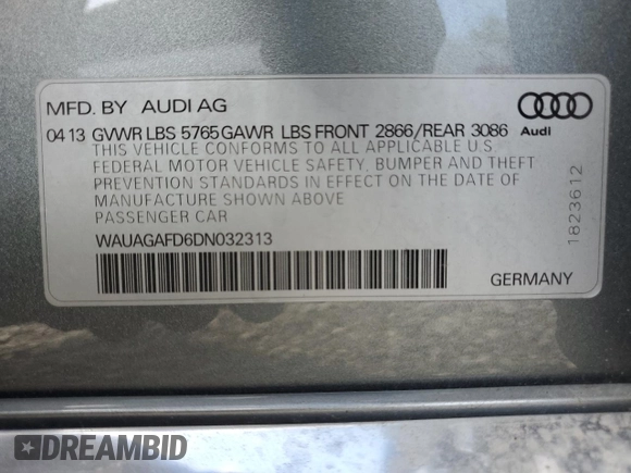 2013 Audi A8 3.0L with VIN WAUAGAFD6DN032313, listed as a Copart auction lot 65157945 with 100,194 mi miles and Clean title. Bid and sale history available at DreamBid. Image 12.
