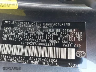 2011 Toyota Camry LE with VIN 4T1BK3EK4BU629587, listed as a IAAI auction lot 41845995 with 219,422 mi miles. Bid and sale history available at carsss.com. Image 9.