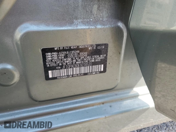 2014 Subaru Impreza Premium z VIN JF1GPAC60E9274520, wystawiony jako Copart lot #60726375 z przebiegiem 133 605 mil mil oraz Szkoda całkowita • Salvage title. Historia ofert i sprzedaży dostępna na DreamBid. Obrazek 12.