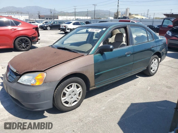 2001 Honda Civic LX with VIN 2HGES16501H606650, listed as a Copart auction lot 52537465 with 199,341 mi miles and Salvage Title. Bid and sale history available at carsss.com. Image 1.