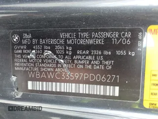 2007 BMW 3 Series 328xi with VIN WBAWC33597PD06271, listed as a IAAI auction lot 42229552 with Not Provided miles and . Bid and sale history available at carsss.com. Image 9.