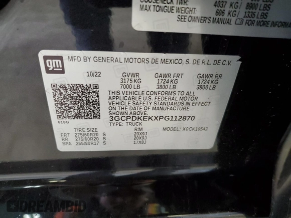 2023 Chevrolet Silverado 1500 LT with VIN 3GCPDKEKXPG112870, listed as a Copart auction lot 48990845 with 18,290 mi miles and Salvage Title. Bid and sale history available at carsss.com. Image 12.
