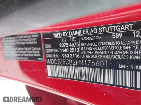 2015 Mercedes-Benz CLA 45 AMG with VIN WDDSJ5CB2FN176601, listed as a IAAI auction lot 41244154 with 129,061 mi miles and . Bid and sale history available at DreamBid. Image 9.