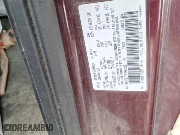 2001 Dodge 1500 with VIN 3B7HF13Y91G204298, listed as a Copart auction lot 46841055 with 156,996 mi miles and Salvage Title. Bid and sale history available at DreamBid. Image 13.
